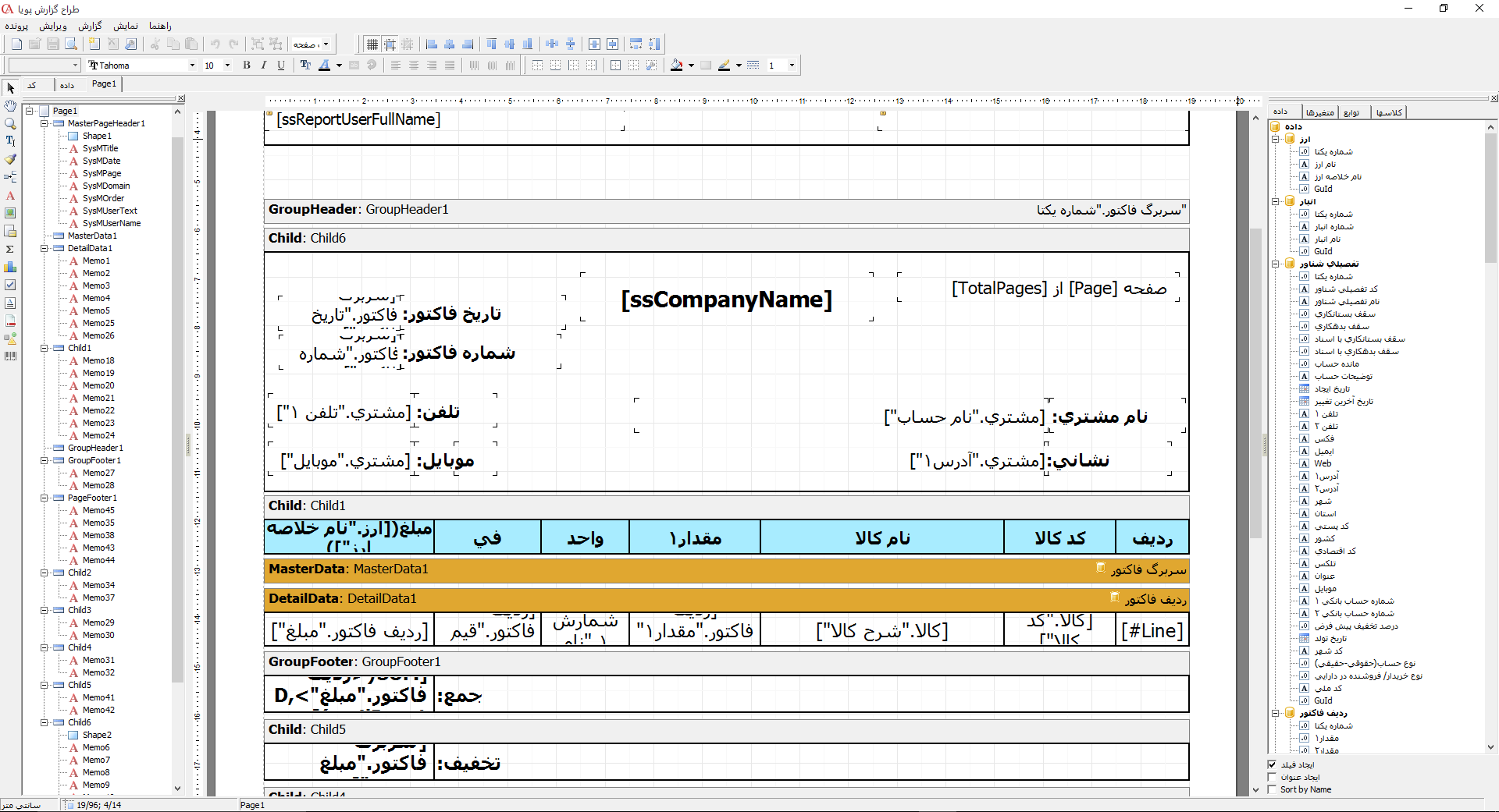 محیط طراحی گزارش‌گر پویا در حسابگر